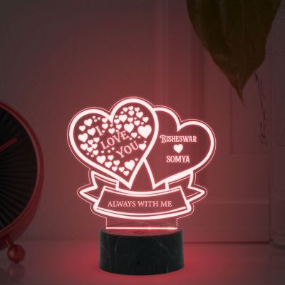 Personalized Couple Name I Love You heart Design Night Lamp with Multicolored Light Customized with Name Gift for Loveable Person